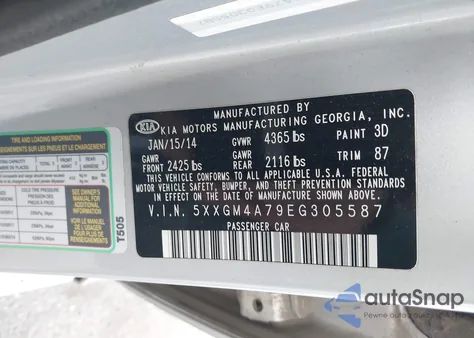 2014 Kia Optima Lx из США, поврежденный, VIN 5XXGM4A79EG305587